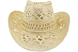 Women Straw Cowboy Hats, Sparkly Western Cowgirl Hat for Holiday Party, Foldable Vacation Beach Sun Hat with Wide Brim