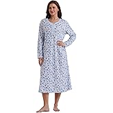 Keyocean Cotton Nightgowns for Women, Soft Comfy Long Sleeve Sleepwear House Dress for Sleeping Lounging