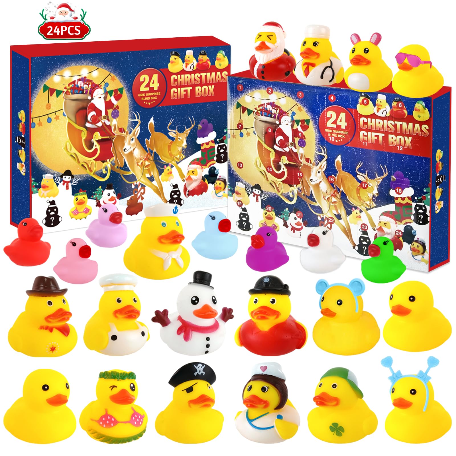 Rubber Duck Advent Calendar 2025,24 Days of Advent Ccalendars Toys,Christmas Countdown Calendar,Rubber Ducks Bath Toys,24 Days Surprises Gift,Fun Christmas Party Favors for Girls Boys