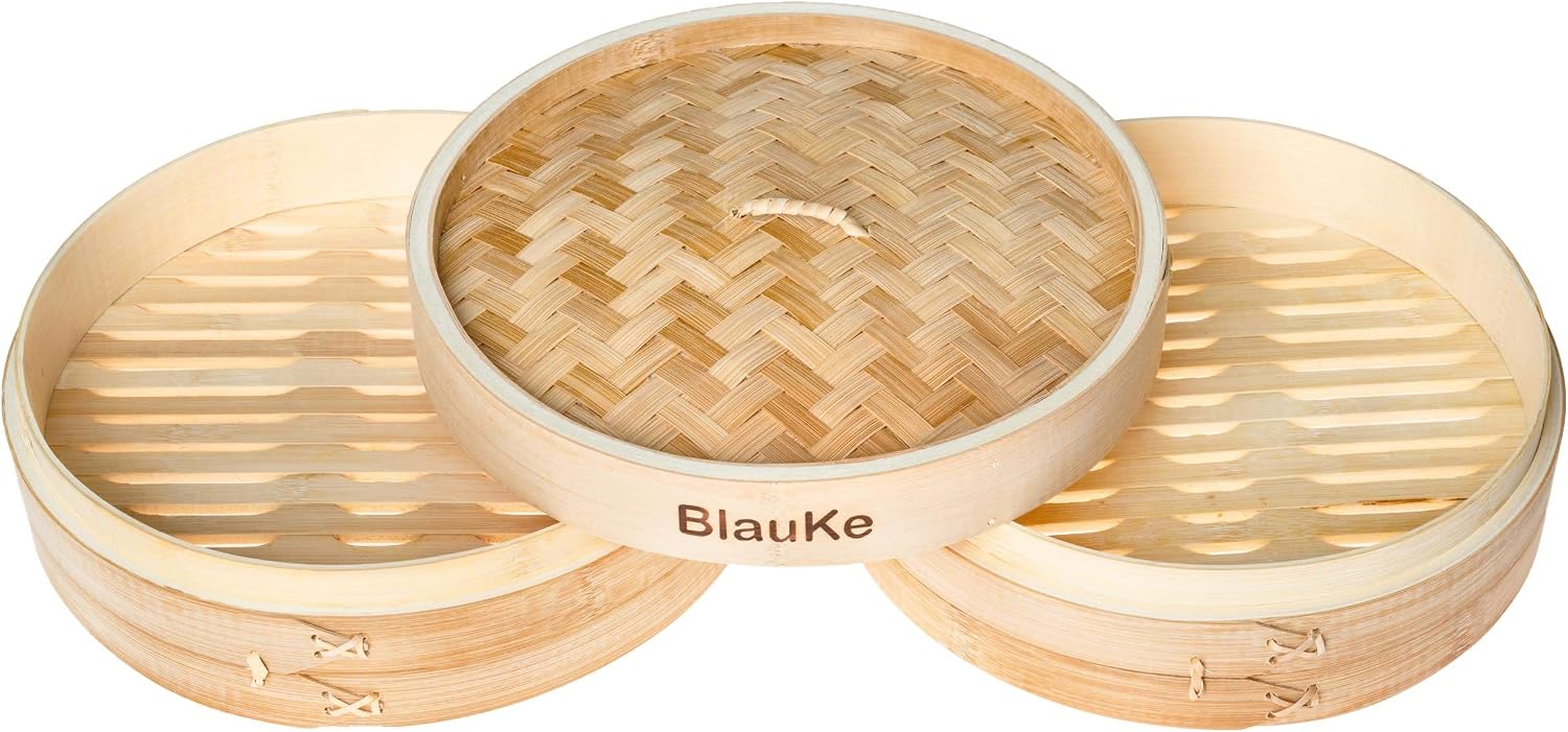 Bamboo Steamer Basket 25cm with Chopsticks, Tongs, 50 Paper Liners - Image 4