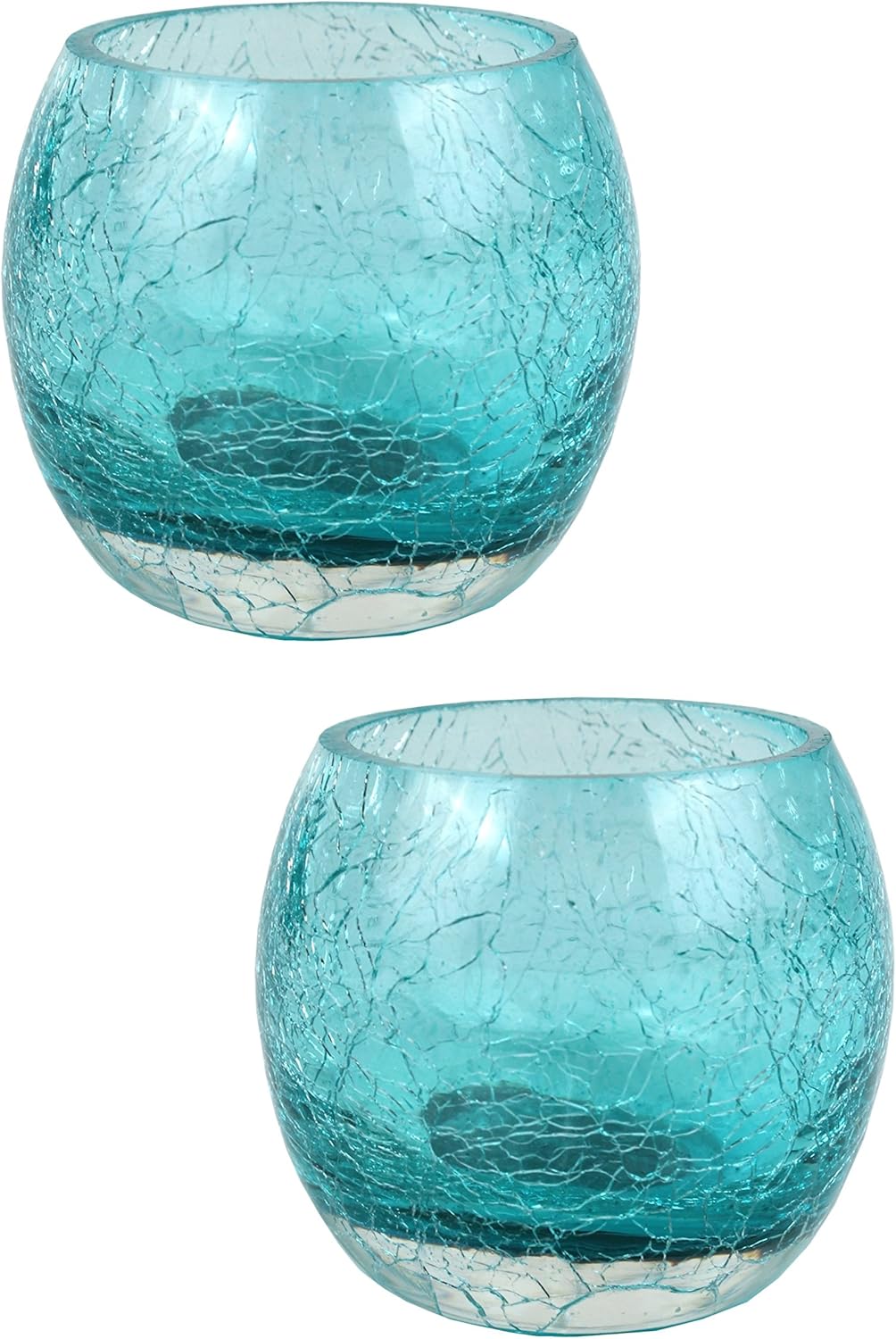 Cracked Glass Tea Light Holder, Round Crackled Glass Candle Holder, Set