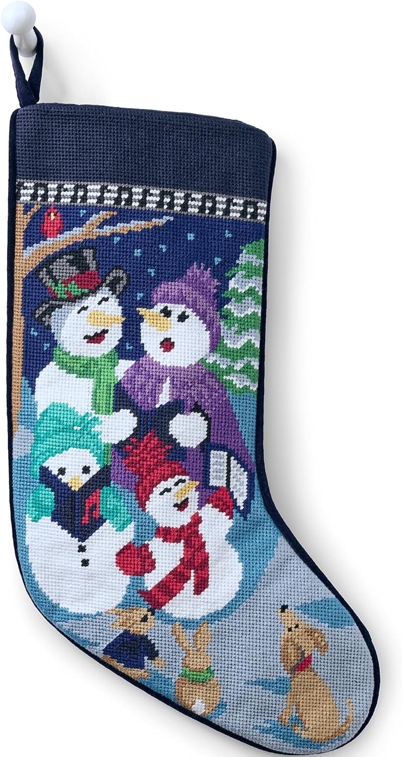 Stockings & Holders - Lands' End Needlepoint Stockings Singing Snowmen Regular No Sz