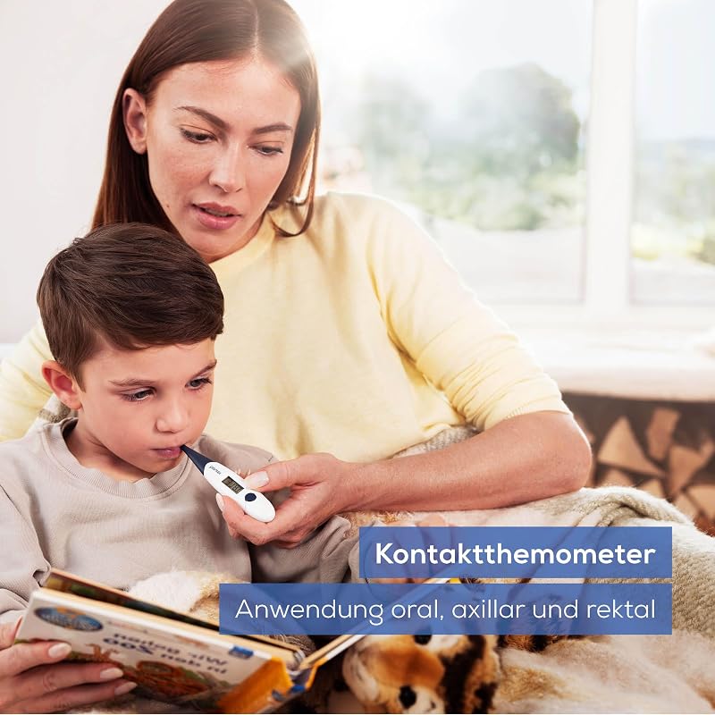 FT 17 digitales Fieberthermometer, Thermometer mit flexibler Messspitze für orale, rektale & axillare Messung, Messergebnis in 10 s, Fieberindikator, für Babys, Kinder und Erwachsene, Blau-weiß