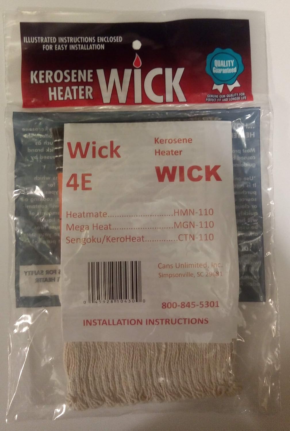 Wick 4E fits Heatmate; HMN110, Mega Heat; MGN110, Sengoku/KeroHeat; CTN110
