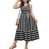 RWJ Women's Plus Size Sundress 2026 Summer Casual Sleeveless Square Neck Smocked Tank Beach Vacation Long Maxi Dresses