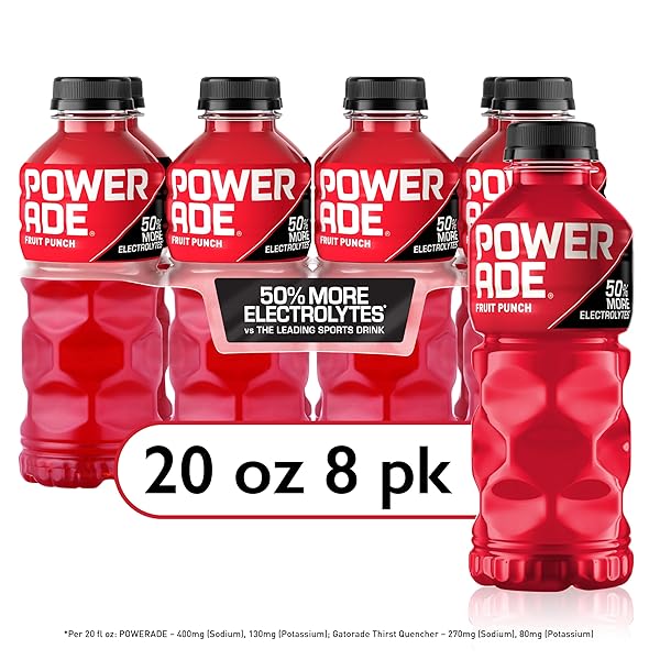 POWERADE FRUIT PUNCH, ELECTROLYTE ENHANCED SPORTS DRINK, 20 FL OZ BOTTLES, 8 PACK