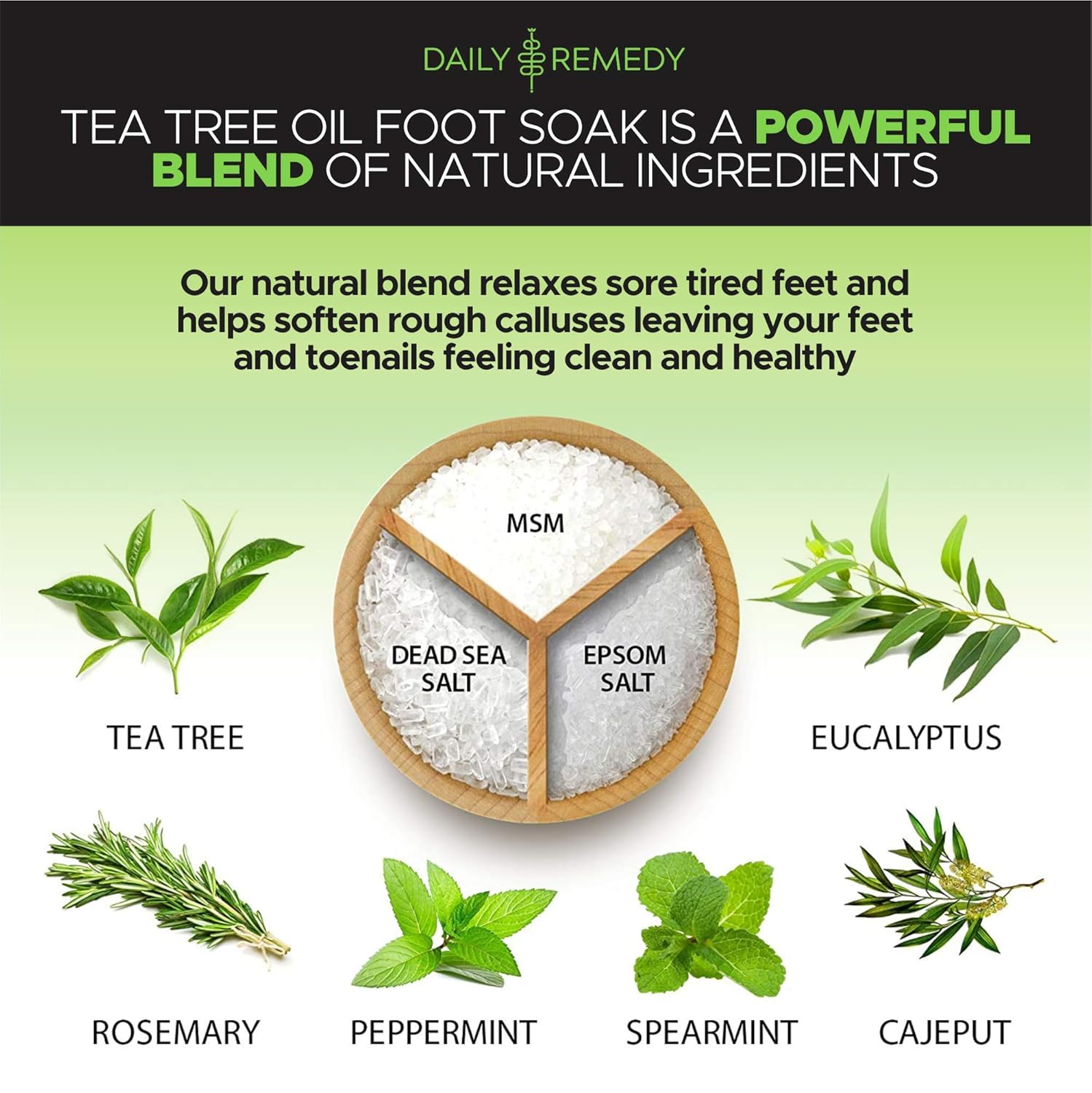 Tea Tree Oil Foot Soak with Epsom Salt - Made in USA - for Toenail Fungus, Athletes Foot, Stubborn Foot Odor Scent, Fungal, Softens Calluses & Soothes Sore Tired Feet: Beauty