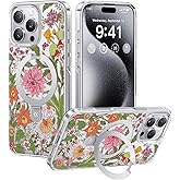 CASEKOO Floral Series GardenWhisper for iPhone 16 Pro Case with Magnetic Ring Stand [Compatible with MagSafe] [Military-Grade Protection] Fashion Clear Back, Soft Edge, for Women