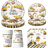 96PCS Construction Birthday Party Supplies,Construction Party Decorations Includes Plates, Cups, Napkins, Truck Construction Themed Birthday Party for Boys Kids,Serves 24 Guests