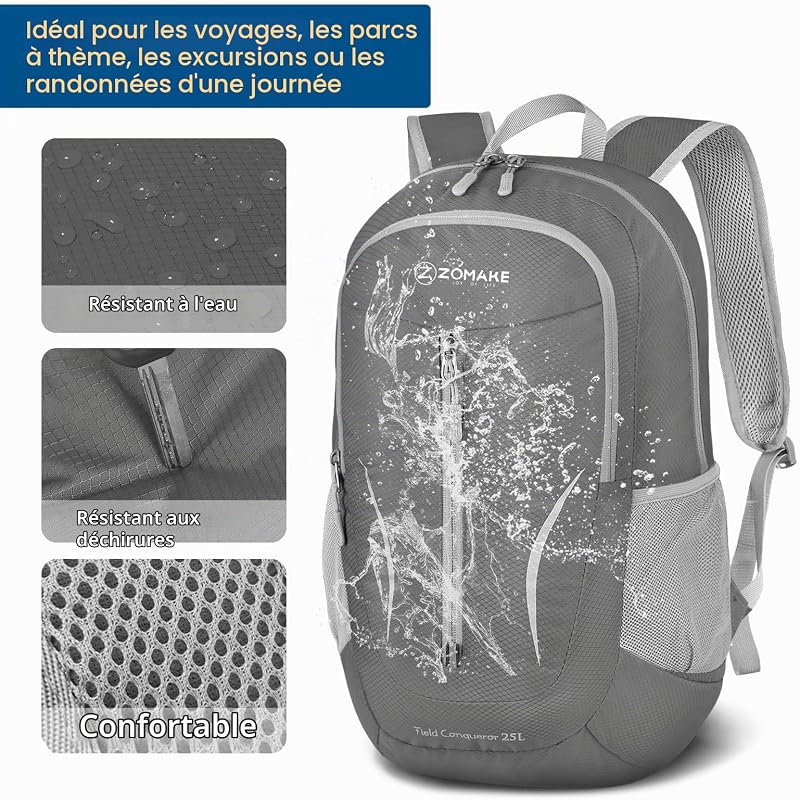 Sac a Dos Pliable Ultra Léger - Sac à Dos Pliable De Randonnée Petit Packable Daypack 25L Pour Femme Homme Sports Et Plein Air(Gris Foncé) — photo 4 sur 7