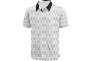 KUYIGO Mens Golf Polo Shirts Moisture Wicking Performance Short Sleeve Collared Shirt Casual Print Golf Shirts