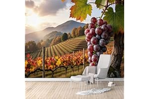 Custom Size Wall Murals, Autumn Vineyard & Purple Grapes Landscape, Removable Self Adhesive Large Wallpaper Mural for Living 