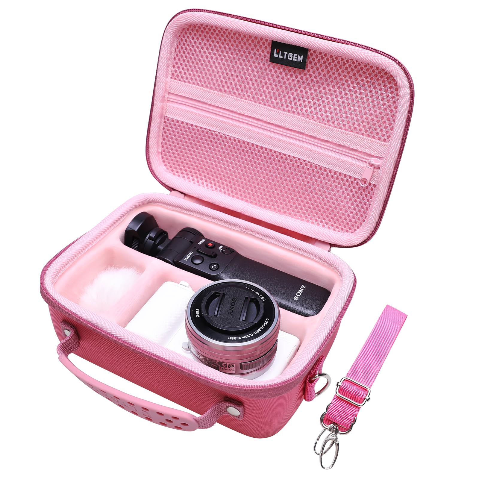 Camera Case Compatible with Sony Alpha ZV-E10 / ZV-1F / ZV-1 / ZV-1 II Vlog Camera with Shoulder Strap by LTGEM, Fits Vlogger Accessory Kit Tripod and Microphone, Magenta+Pink