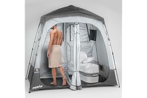 PORAYHUT Camping Shower Tent Deluxe Changing Room Easy Set Up Privacy Shelter,Large Toilet Tent with Floor Drain Design for Beach, Camping,Hiking with Stakes and Ropes for Stability