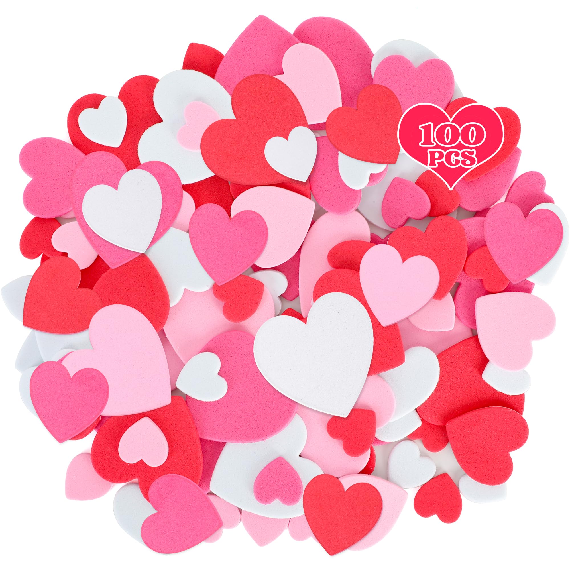 Photo 1 of 100 PCS Valentines Stickers, Self-Adhesive Foam Heart Stickers, 3 Sizes Matte Heart Valentines Decor, Colorful Valentine's Crafts for Craft Enthusiasts, Craft Supplies for DIY Cards Presents Making