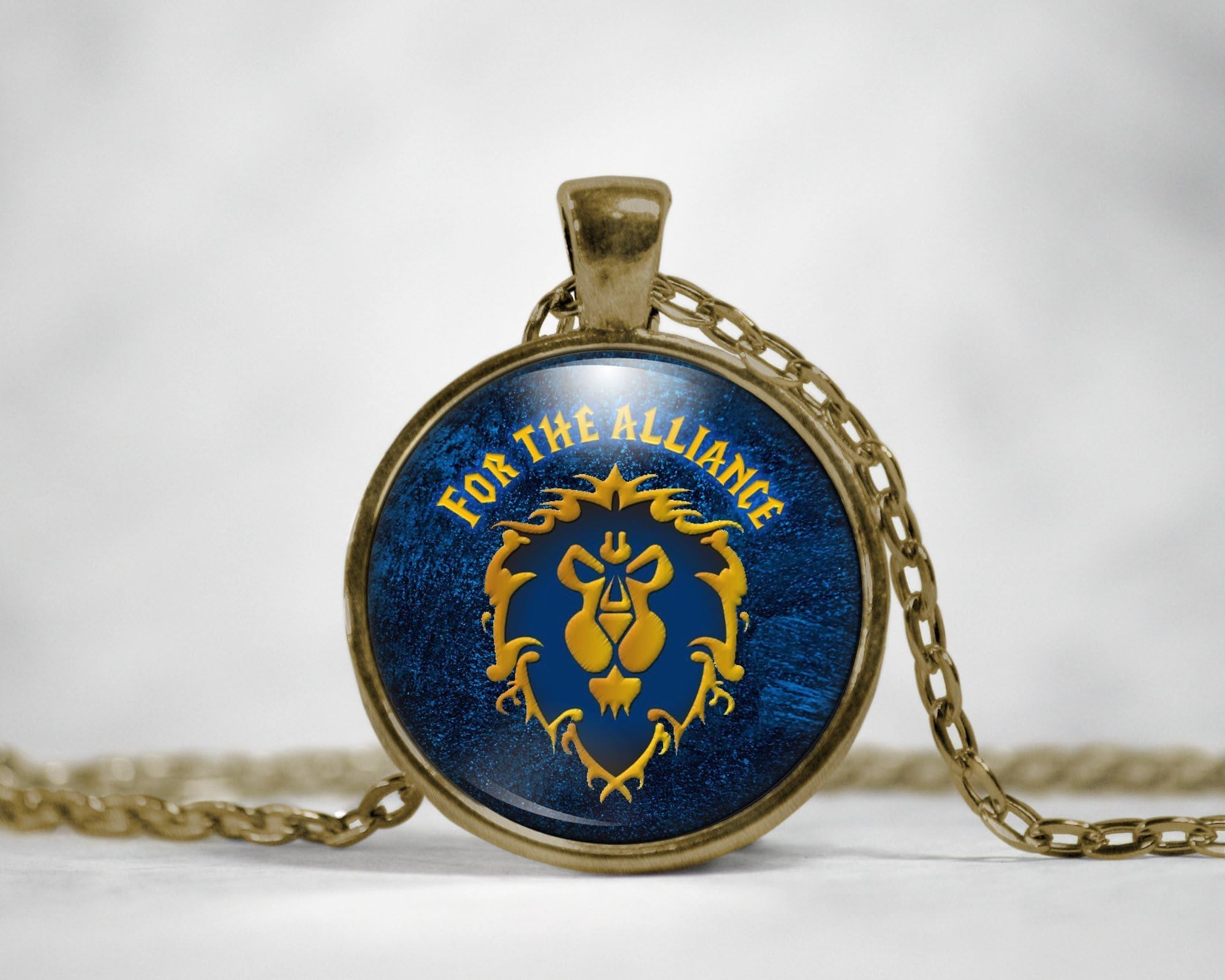 World of Warcraft "For the Alliance" Glass Dome Pendant Necklace
