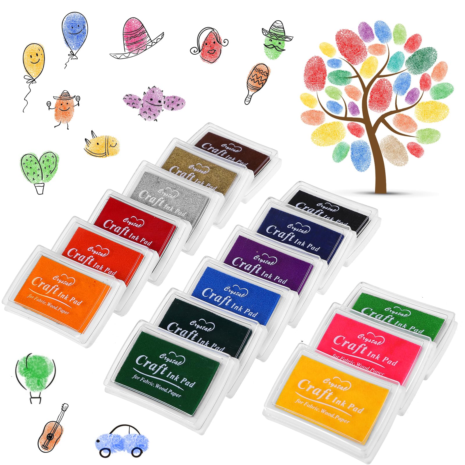 Kesote 15 Colors Ink Pads for Stamping, Non-Toxic Fingerprint Ink Pad Stamp for Scrapbooking Card Making Paper Craft Fabric Scrapbook Birthday Canvas Wedding