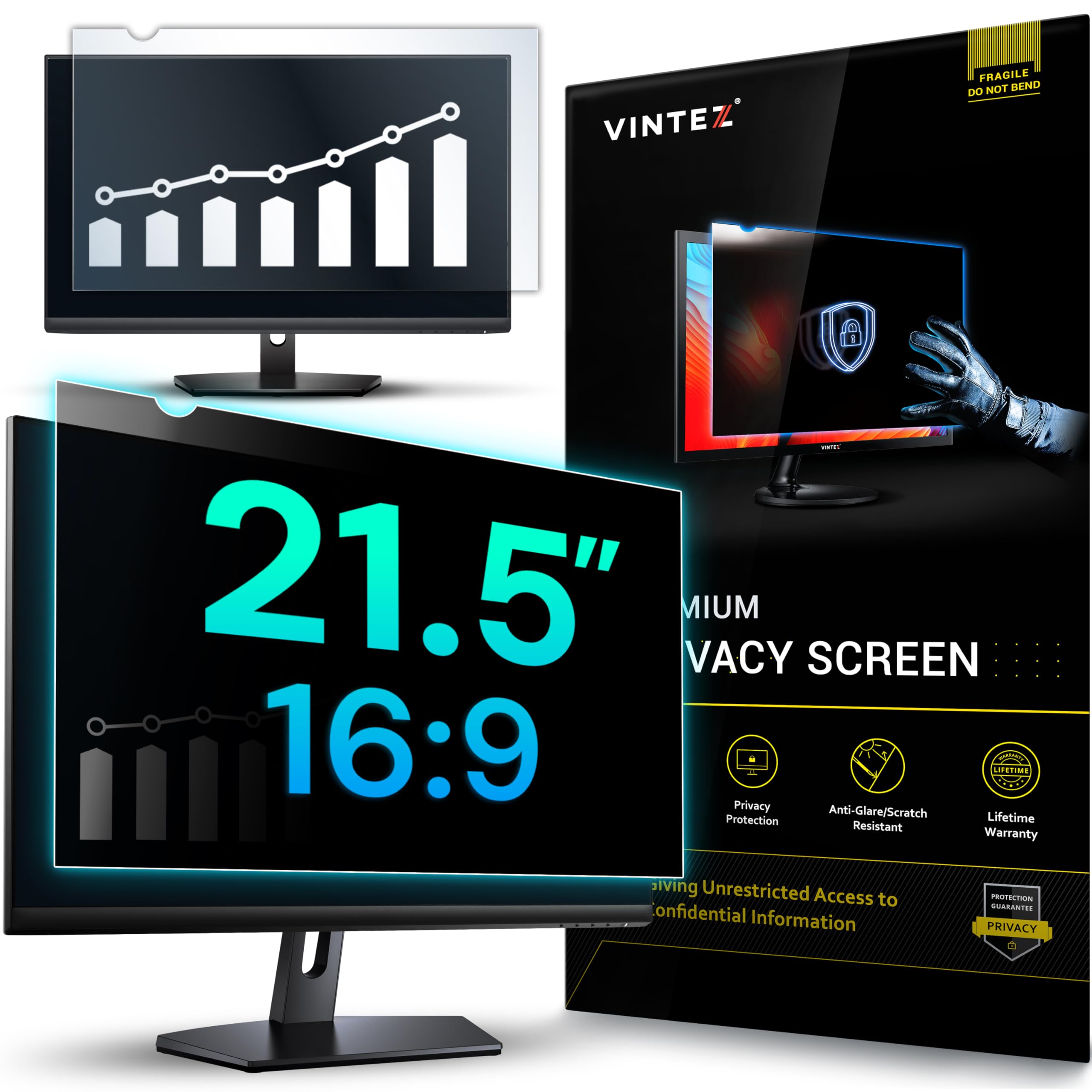 VINTEZ 21.5 Inch 16:9 Privacy Screen for Computer Monitor and Laptop - Anti Glare Protector Film Blue Light Filter Eye Protection - Computer Screen Privacy Shield, [1 Pack]