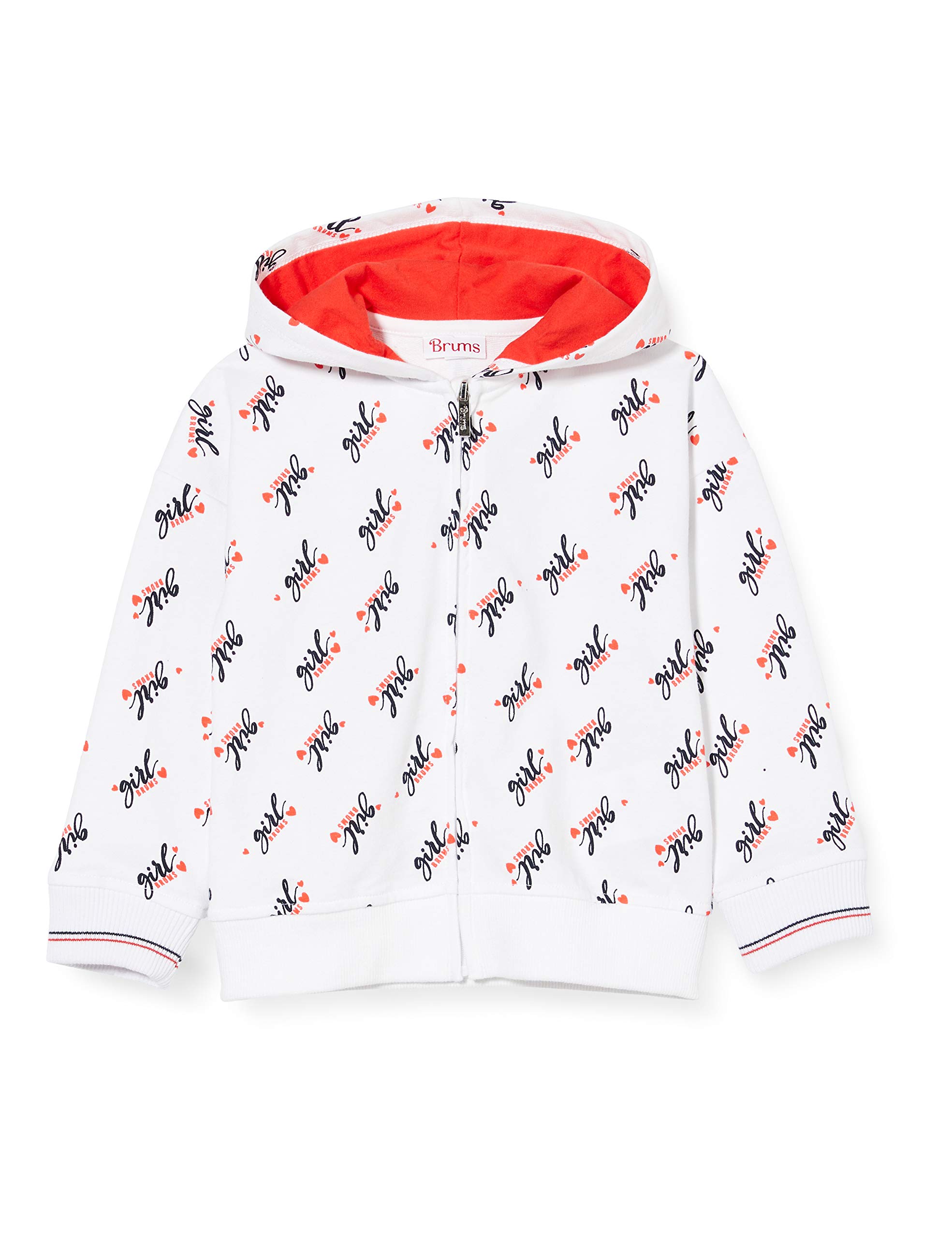 Brums Baby Girls' Top Zippato Felpa Leggera Con Cappuccio Jumper, White (Optical White 01 001), 98 (Size: 3A)