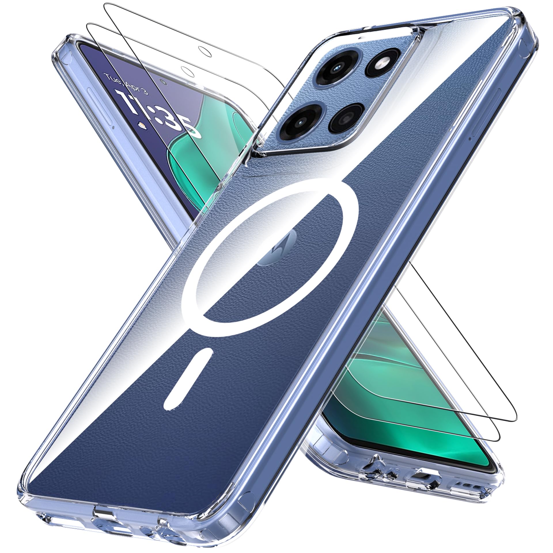 Photo 1 of Anoowkoa Designed for Moto G Stylus 2025 Case Clear Magnetic Cover Phone Case[Compatible with MagSafe]+[2 Pack] Motorola G Stylus 5G 2025 Tempered Glass Screen Protector.9H Hardness.Easy Install