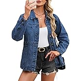 Kedera Women Oversized Denim Jacket Jean Jacket Button Down Boyfriend Shacket with Pockets