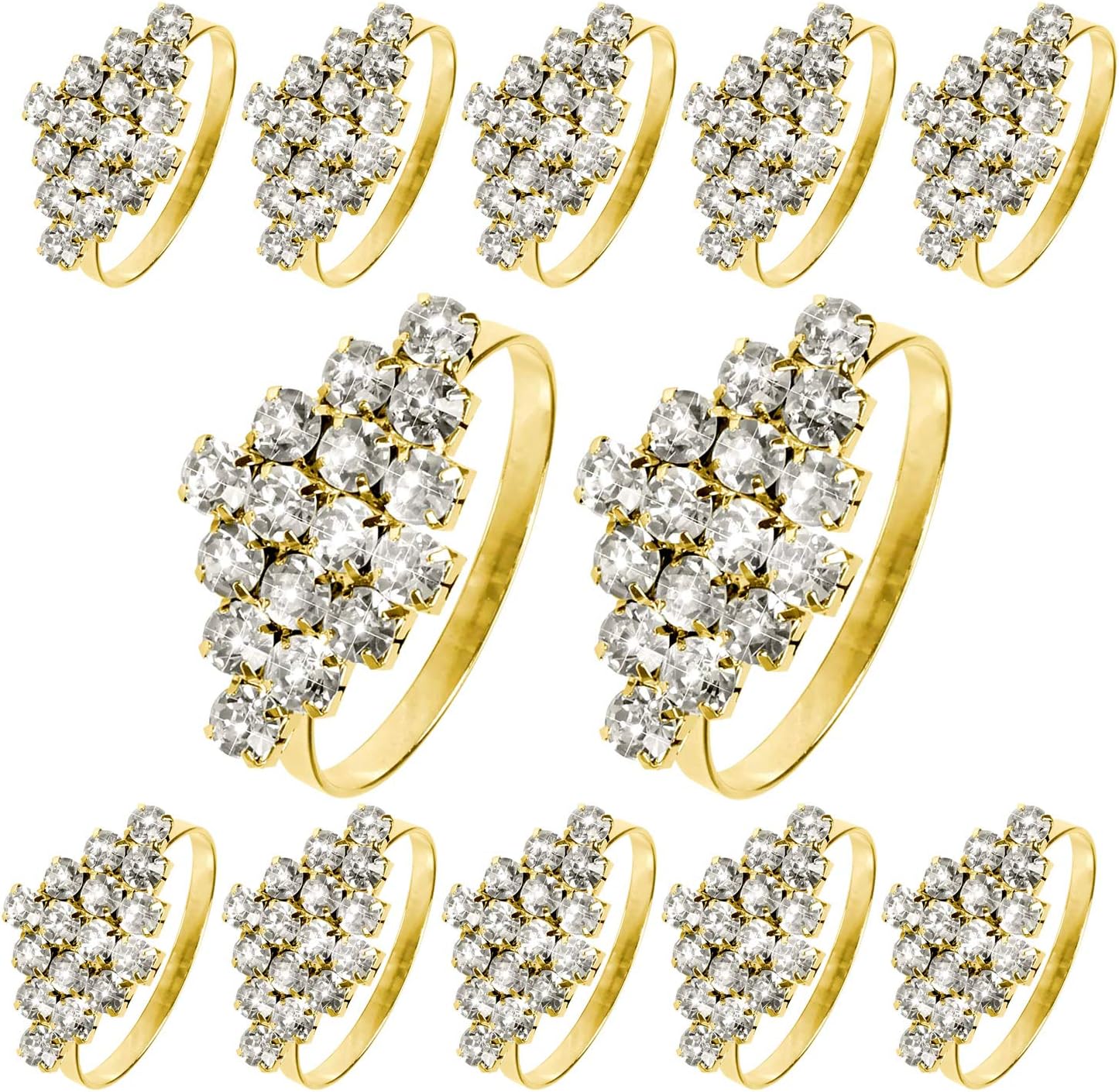 Getfitsoo Diamond Napkin Ring, Bling Napkin Rings Thanksgiving Napkin Rings Set of 12 for Wedding Christmas Party Dinner Table Decor (12 Pcs Gold Diamond)