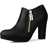 Allegra K Women's Platform Round Toe Chunky Heelss Ankle Booties