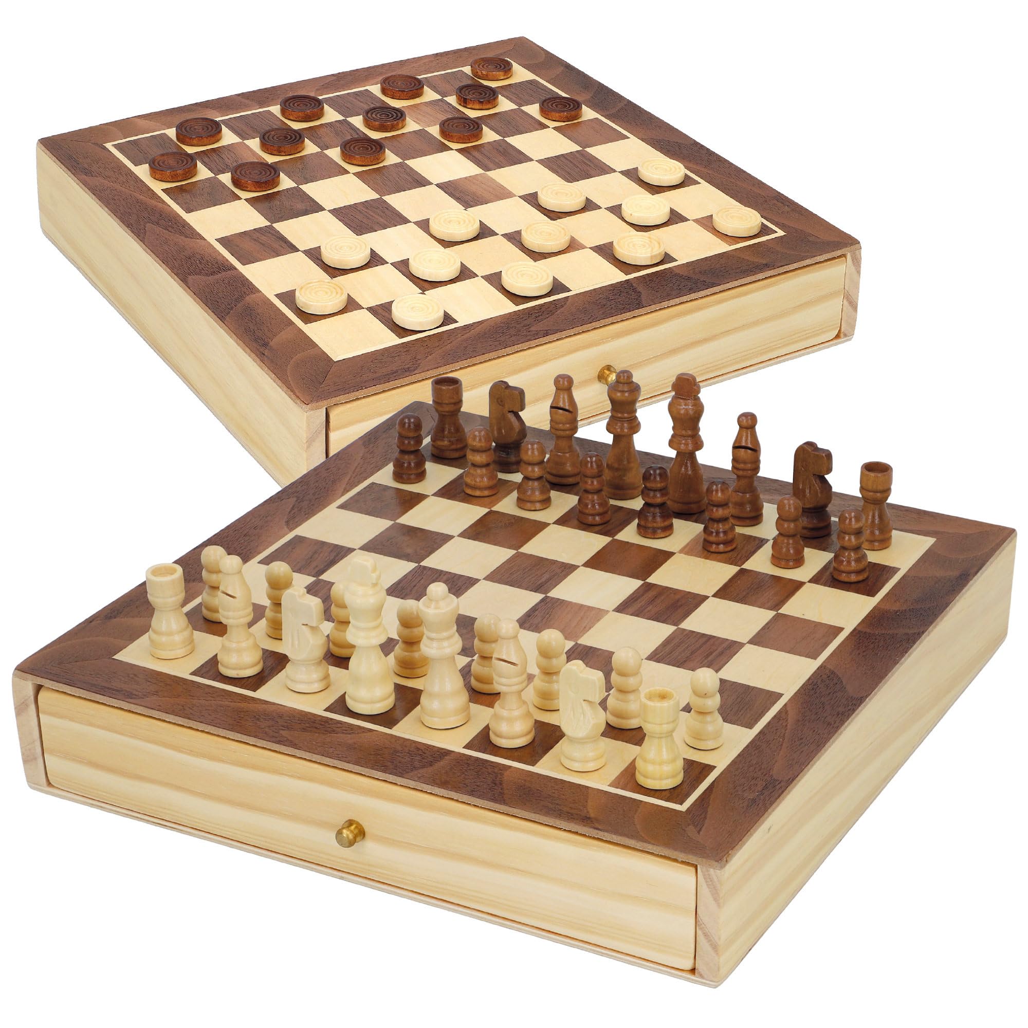 ColorBaby - Chess & Checkers 2 in 1 Wooden Board Games with Drawer CB Games, 30 x 30 cm, Large (45594)