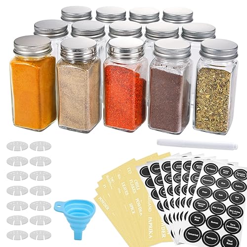 AOZITA 14 Pcs Glass Spice Jars with Spice Labels 4oz Empty