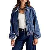 Yeokou Womens Oversized Jean Jacket Zip Up Long Sleeve Casual Denim Coats with Pockets