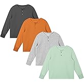 Resinta 4 Pack Toddler Boys Henley Long Sleeve Shirts Boys Waffle Henley Knit Thermal Tops for Daily Wear Running Outdoors
