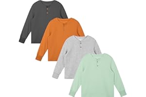 Resinta 4 Pack Toddler Boys Henley Long Sleeve Shirts Boys Waffle Henley Knit Thermal Tops for Daily Wear Running Outdoors