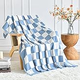 Checkered Blanket, Cozy Soft Throw Blankets for Couch Bed, Fluffy Plaid Lightweight Comfy Travel Picnic Blanket Gifts for Sofa Chair Living Room Camping (Blue, Throw 50"x60")