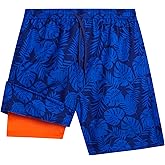 Quad Seven Boys Swim Trunks with Compression Liner Quick Dry Bathing Suit Swim Shorts (Sizes: 8-14)