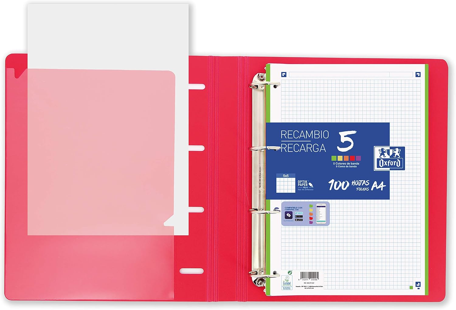 Oxford, Oxford Live & Go 4 Ring Binder Polyfoam with Refill and Elastic Band A4+ with Refill, 100 Sheets - Image 3