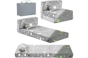 Tiita Kids Folding Sofa Bed Floor Mattress, Trifold Futon Mattress Kids Fold Up Bed, Toddler Fold Out Couch, Foldable Toddler Floor Bed Nap Mat with Storage Bag, Grey Star