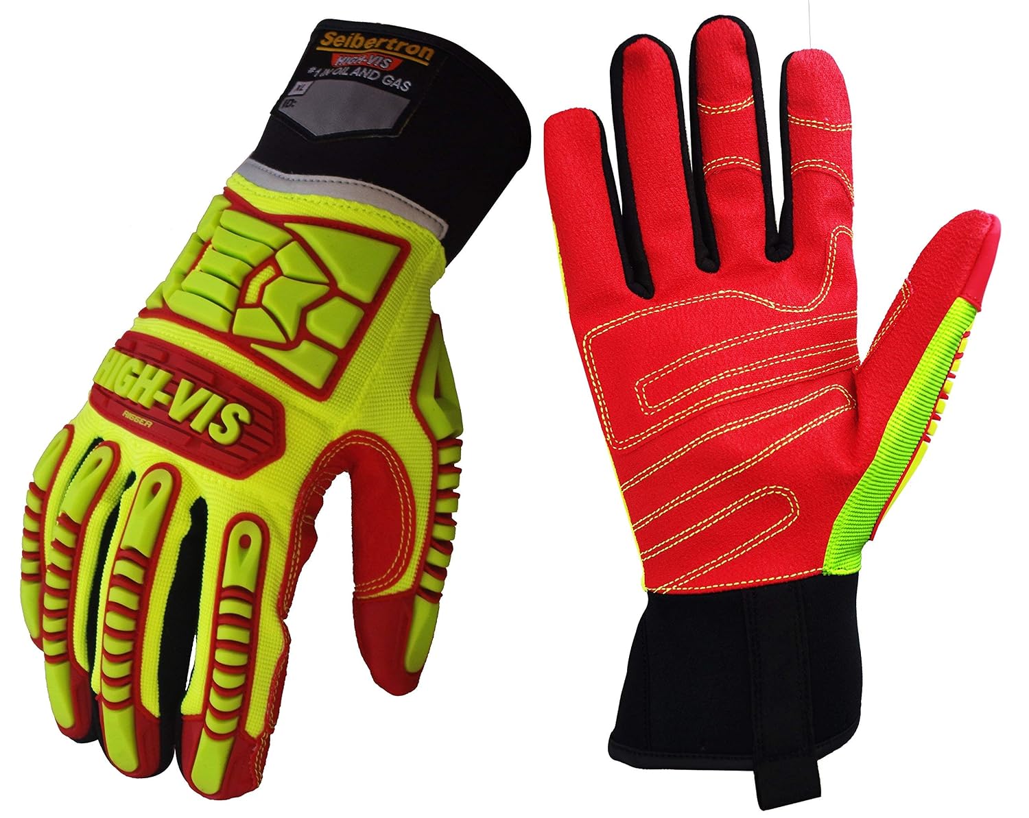 Seibertron HIGH-VIS HRIG Impact Deep Grip Oil Resistant Impact Protection Oilfield Safety Rigger Gloves L