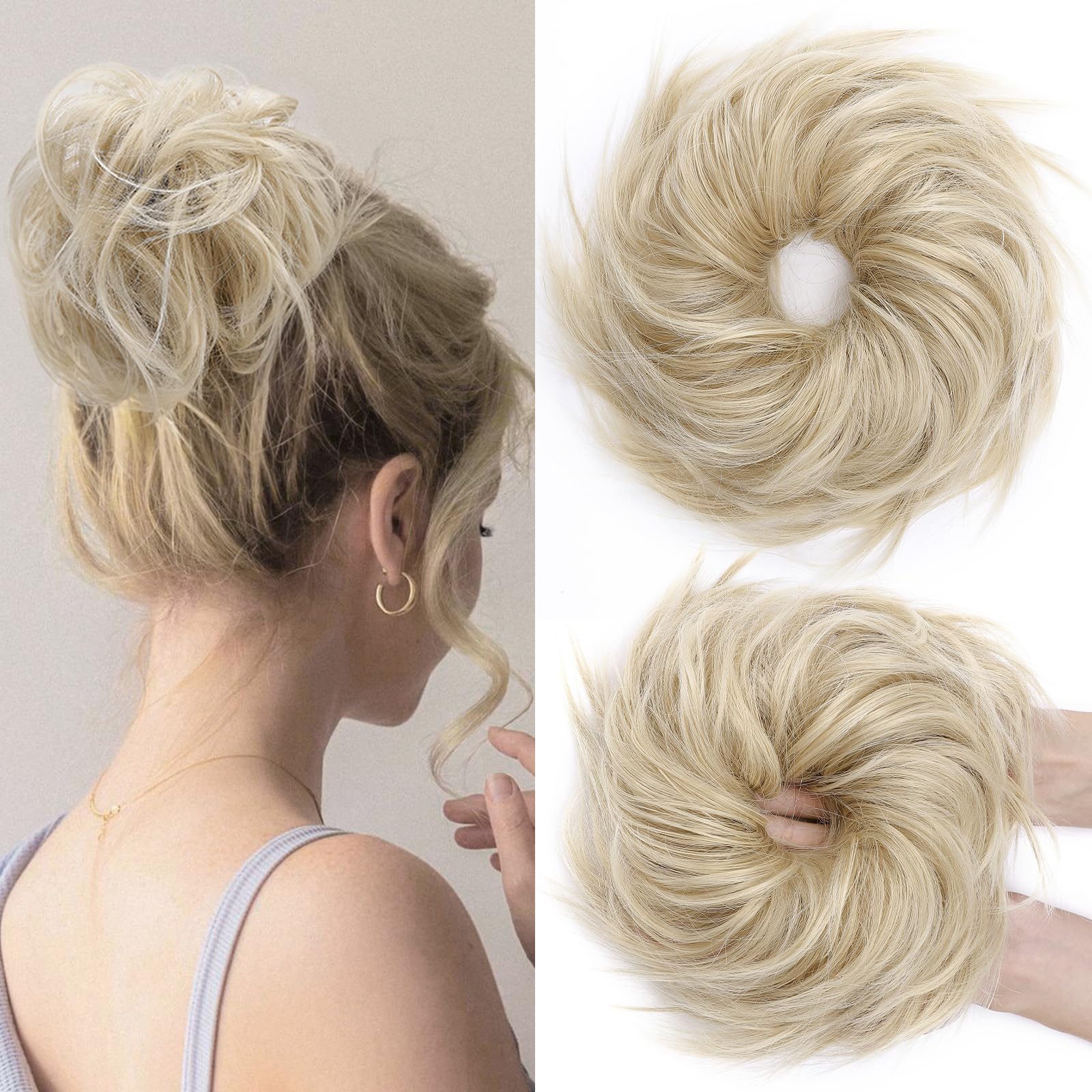 SEGOHAIR 45g Tousled Updo Hair Pieces Messy Bun Hair Scrunchies Synthetic Wavy Hair Scrunchy Extension Puff Scrunchy Hairdo Ash Blonde to Bleach Blonde