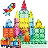 BOLORBT Magnetic Tiles, 100PCS Kids Magnetic Blocks Toy Set, Magnet Tiles 3D Clear Building Blocks Set with 2 Cars, STEM Sensory Educational Toys Gift for Toddlers Boys 3 4 5 6 7 8 9