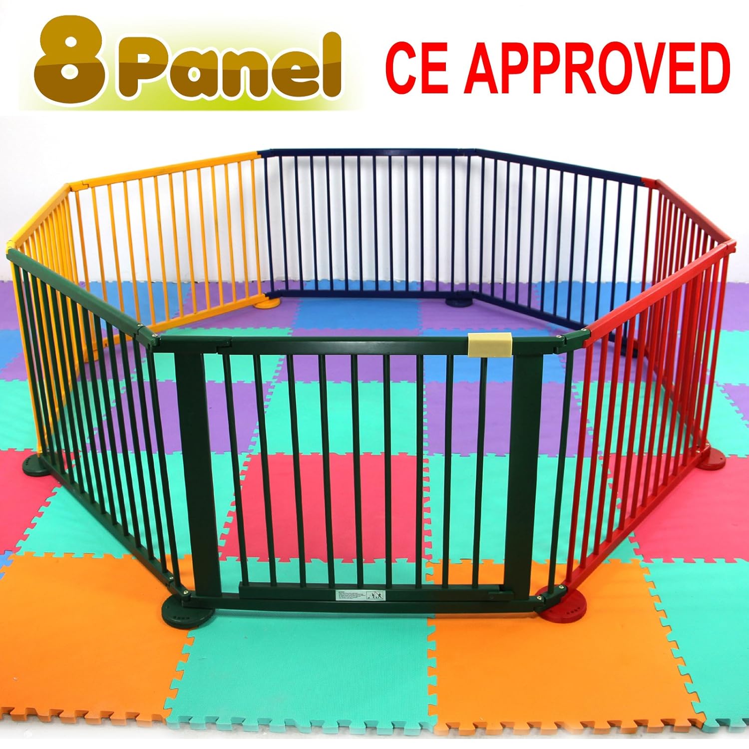SWT 8Side Large Colorful Foldable Baby Kids Wooden Playpen & Room