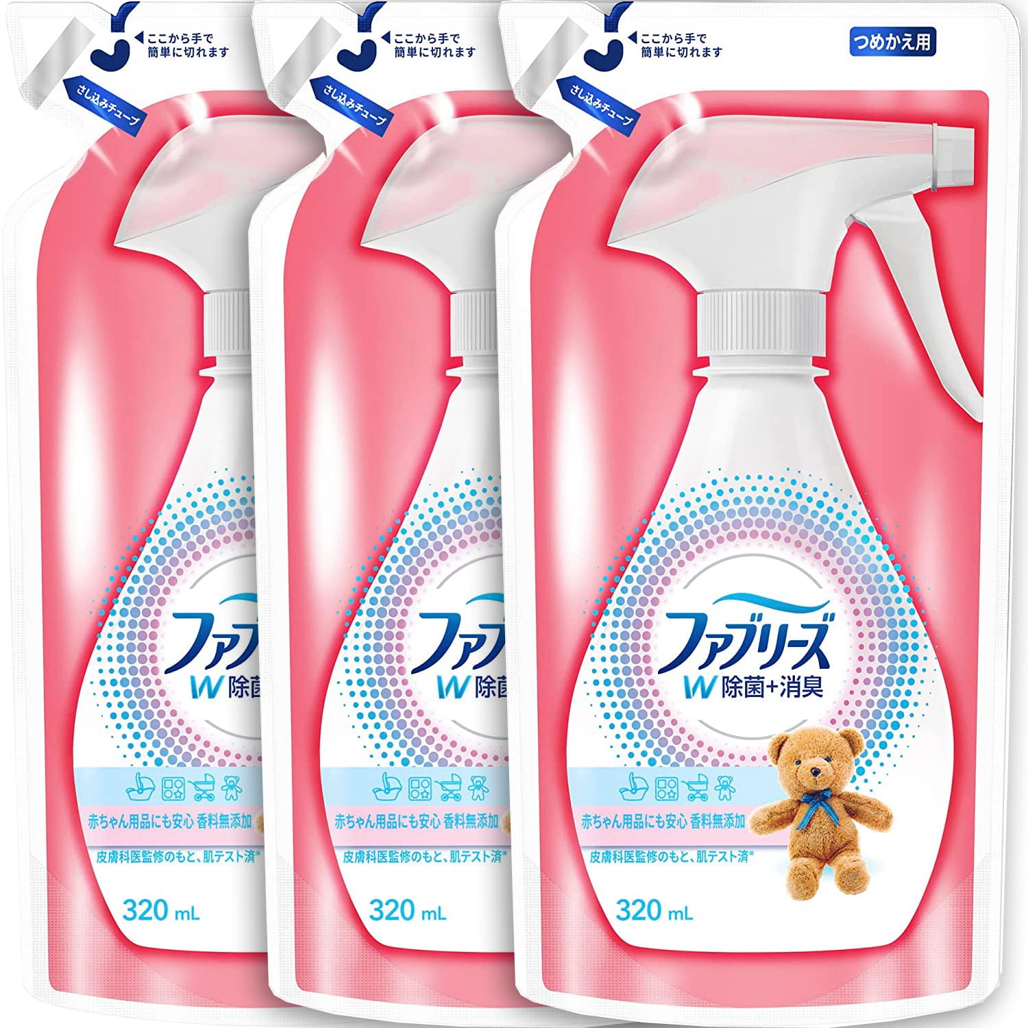 《セット販売》　P&G ファブリーズ 香料無添加 つめかえ用 (320mL)×3個セット 詰め替え用 衣類・布製品用消臭剤 消臭スプレー　【P＆G】商品画像
