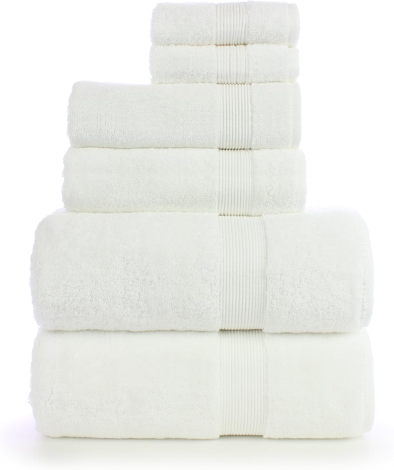 TURKUOISE TURKISH TOWEL Premium Turkish Cotton Double Border Towel Set - Eco Friendly,Bath Towels, Hand Towels, Wash Clothes (Wide Border-White, 6): Home & Kitchen