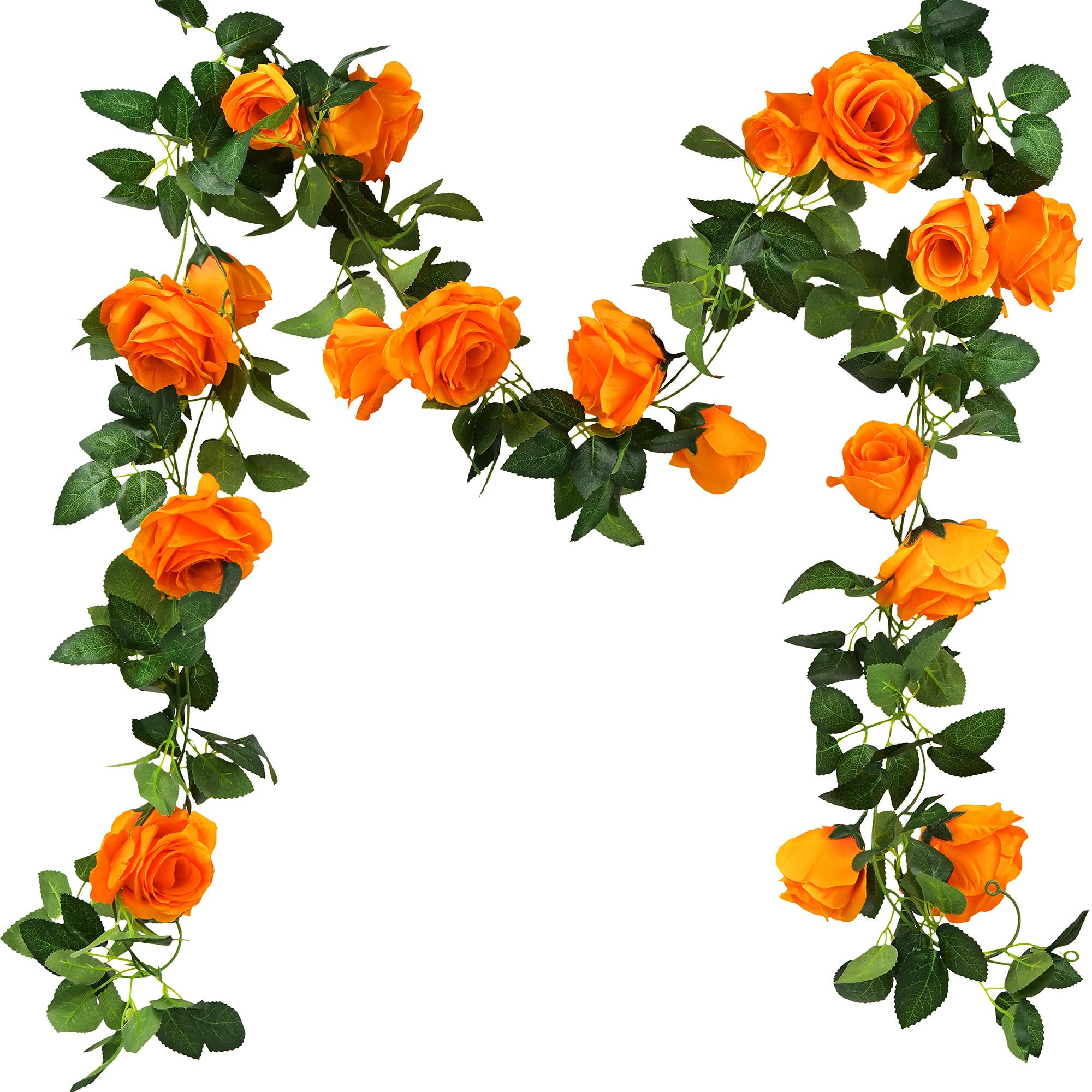 FiveSeasonStuff 2 Orange Artificial Flower Garlands, Silk Rose Vine Leaves Hanging Plant Foliage for Home Wedding Garden Trellis Gazebo Party Wall Decoration 4.4 metres (14.4 feet)