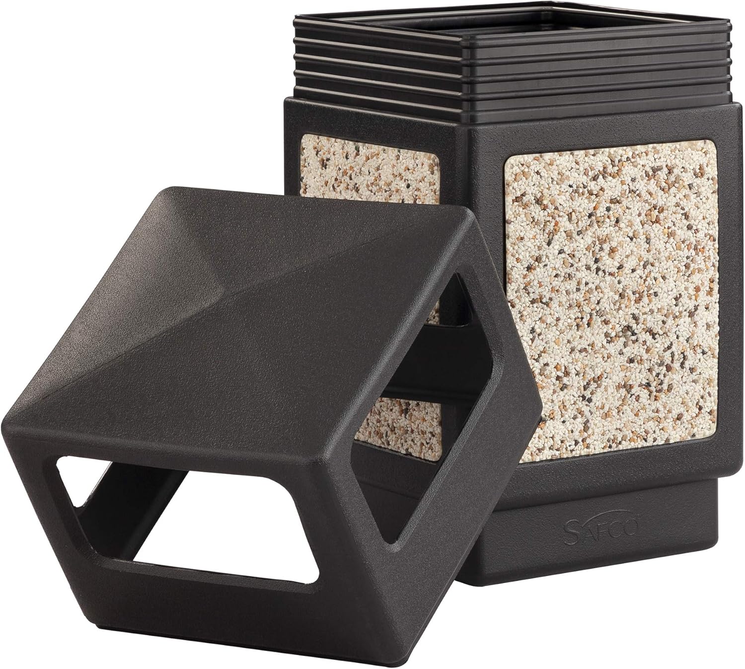 Safco Products Canmeleon Outdoor/Indoor Aggregate Panel Trash Can 9472NC, Black, Natural Stone Panels, Outdoor/Indoor Use, 38-Gallon Capacity: Office Products