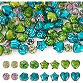Cheriswelry 80Pcs Handmade Millefiori Lampwork Glass Beads Round Heart Star Flower Crystal Glass Loose Spacer Bead 8-12mm for Earring Bracelet Necklace Jewelry Making