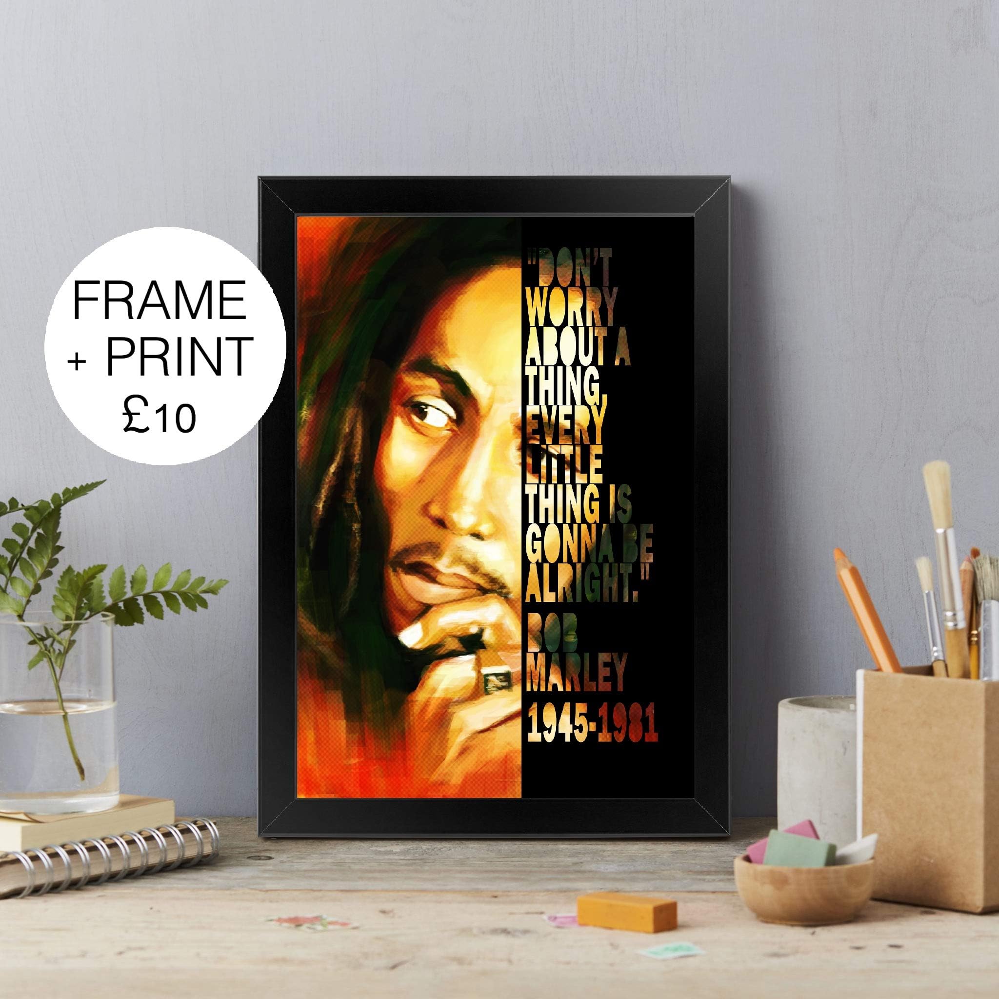 Bob Marley, everything going to be alright. Musician, Print, A3/A4 FRAMED poster, art