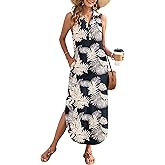 MOLERANI Women's Casual V Neck Maxi Dress Summer Long Sleeveless Sundress with Button 2025 Loose Fit Pockets