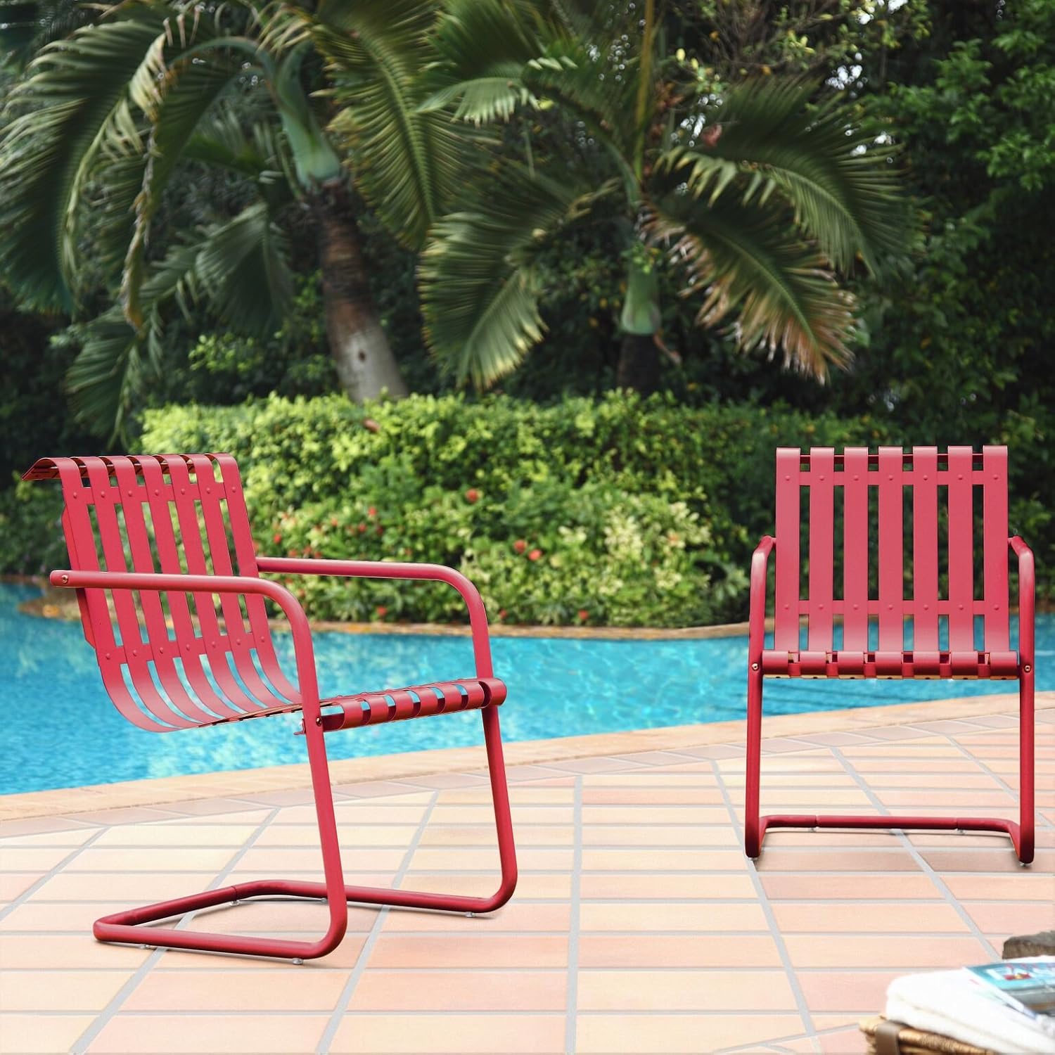 Crosley Furniture Gracie Retro Metal Outdoor Spring Chair - Oasis Green (Set of 2) : Garden & Outdoor