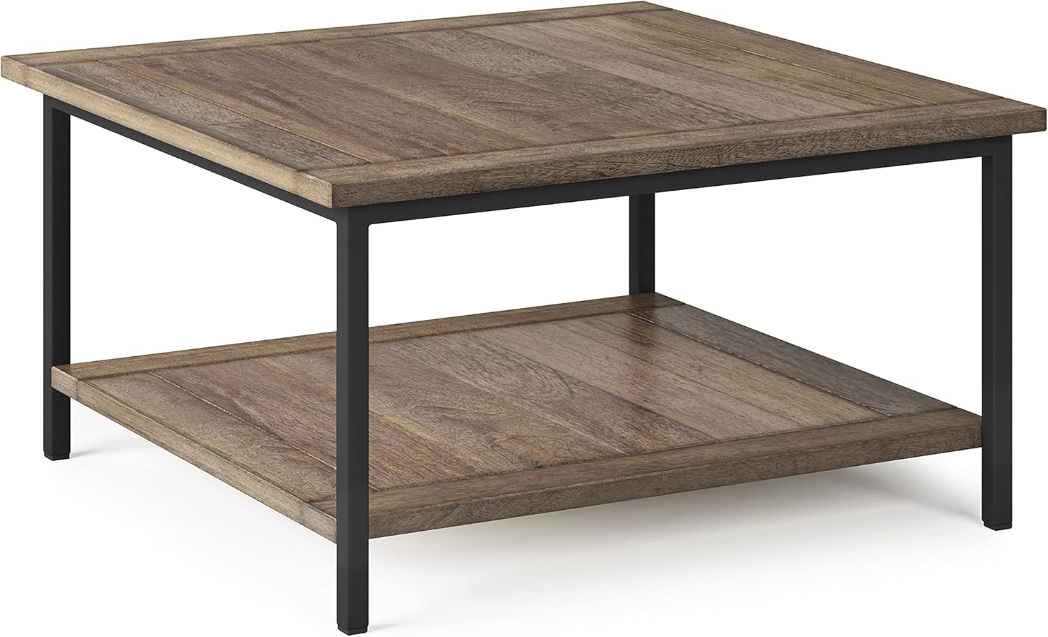 SIMPLIHOME Skyler SOLID MANGO WOOD and Metal 34 inch Wide Square Modern Industrial Coffee Table in Beach Brown, for the Living Room and Family Room