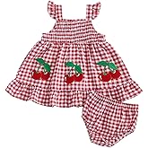 Summer Outfit Clothes Baby Girl Plaid Cherry Sleeveless Tunic T-Shirt Top and Shorts Bloomers Set